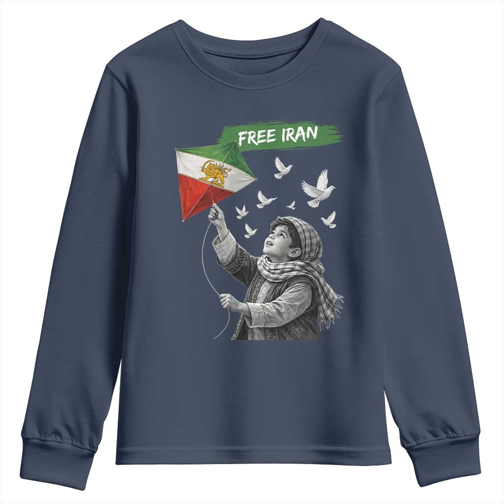 Free Iran Youth Sweatshirt Lion And Sun Flag Persian Freedom Movement TS10 Navy Print Your Wear