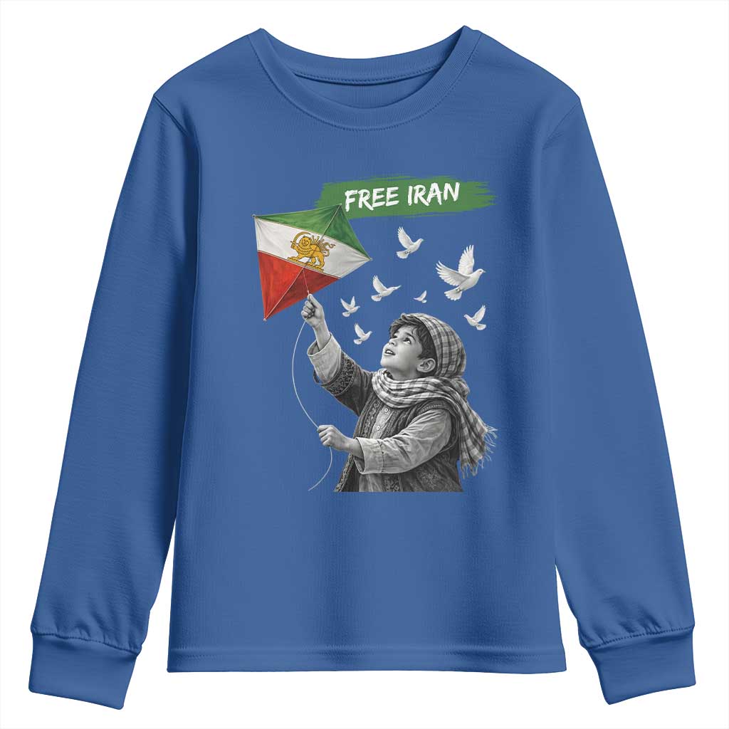 Free Iran Youth Sweatshirt Lion And Sun Flag Persian Freedom Movement TS10 Royal Blue Print Your Wear