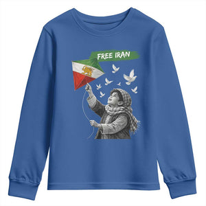 Free Iran Youth Sweatshirt Lion And Sun Flag Persian Freedom Movement TS10 Royal Blue Print Your Wear
