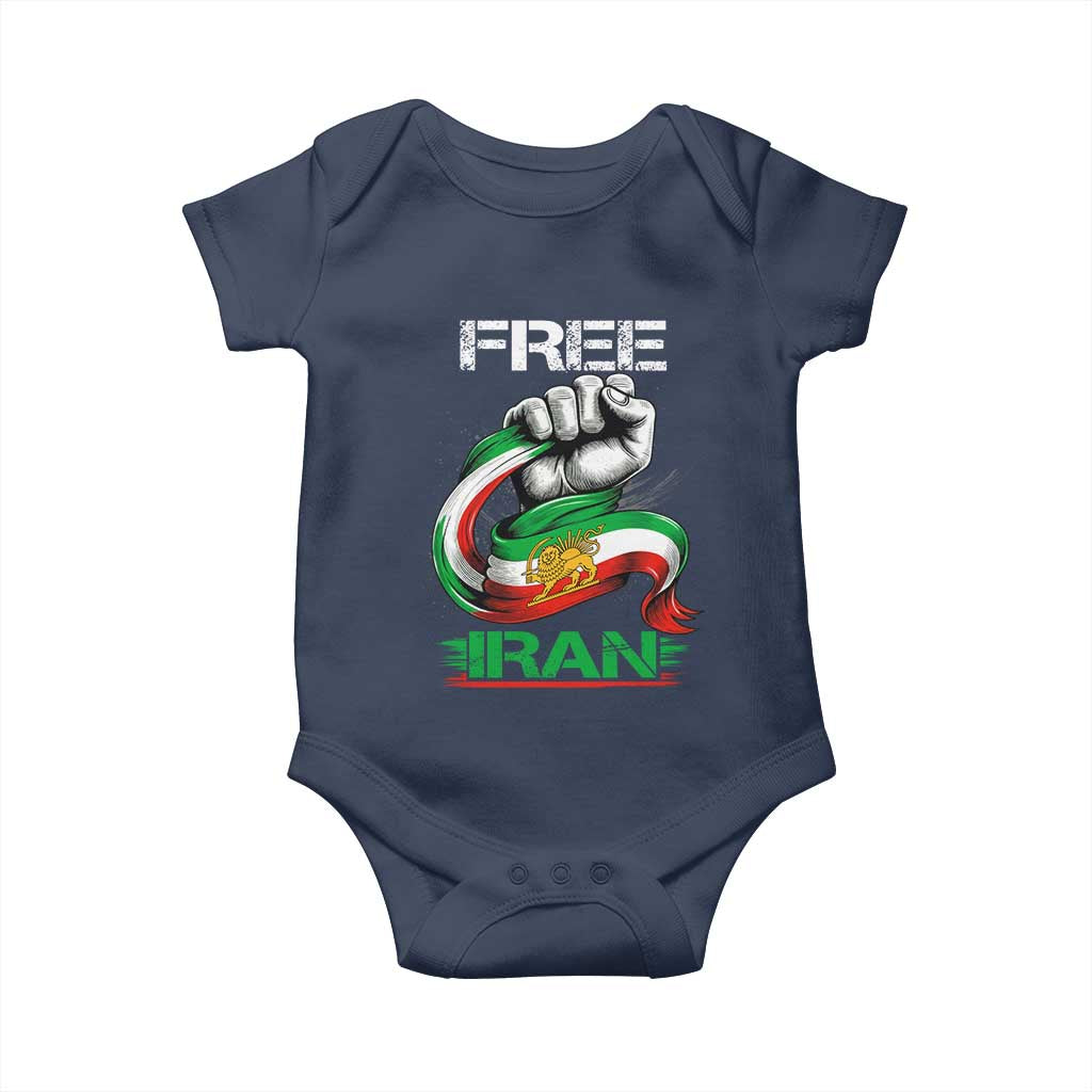 Free Iran Baby Onesie Iran Lion Sun Flag Fist TS10 Navy Print Your Wear