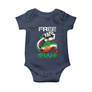Free Iran Baby Onesie Iran Lion Sun Flag Fist TS10 Navy Print Your Wear