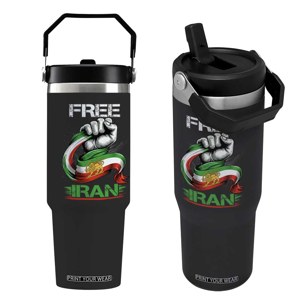 Free Iran Flip Straw Tumbler Iran Lion Sun Flag Fist TS10 One Size: 30 oz Black Print Your Wear