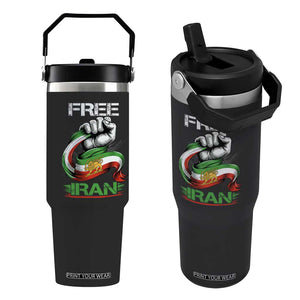 Free Iran Flip Straw Tumbler Iran Lion Sun Flag Fist TS10 One Size: 30 oz Black Print Your Wear
