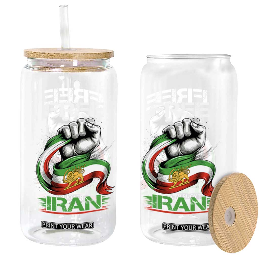 Free Iran Glass Can Iran Lion Sun Flag Fist TS10 Print Your Wear
