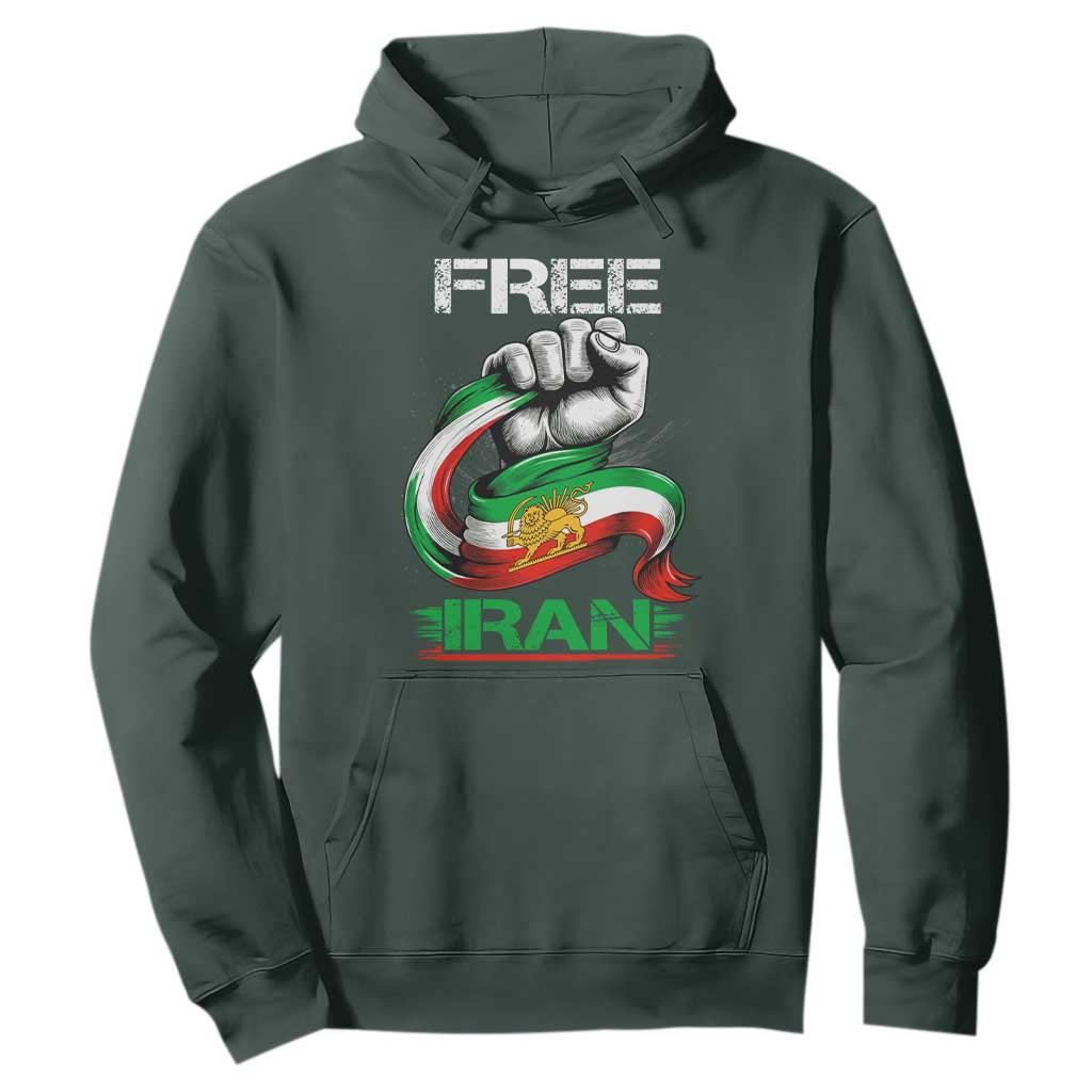 Free Iran Hoodie Iran Lion Sun Flag Fist TS10 Dark Forest Green Print Your Wear