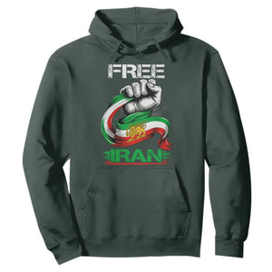 Free Iran Hoodie Iran Lion Sun Flag Fist TS10 Dark Forest Green Print Your Wear