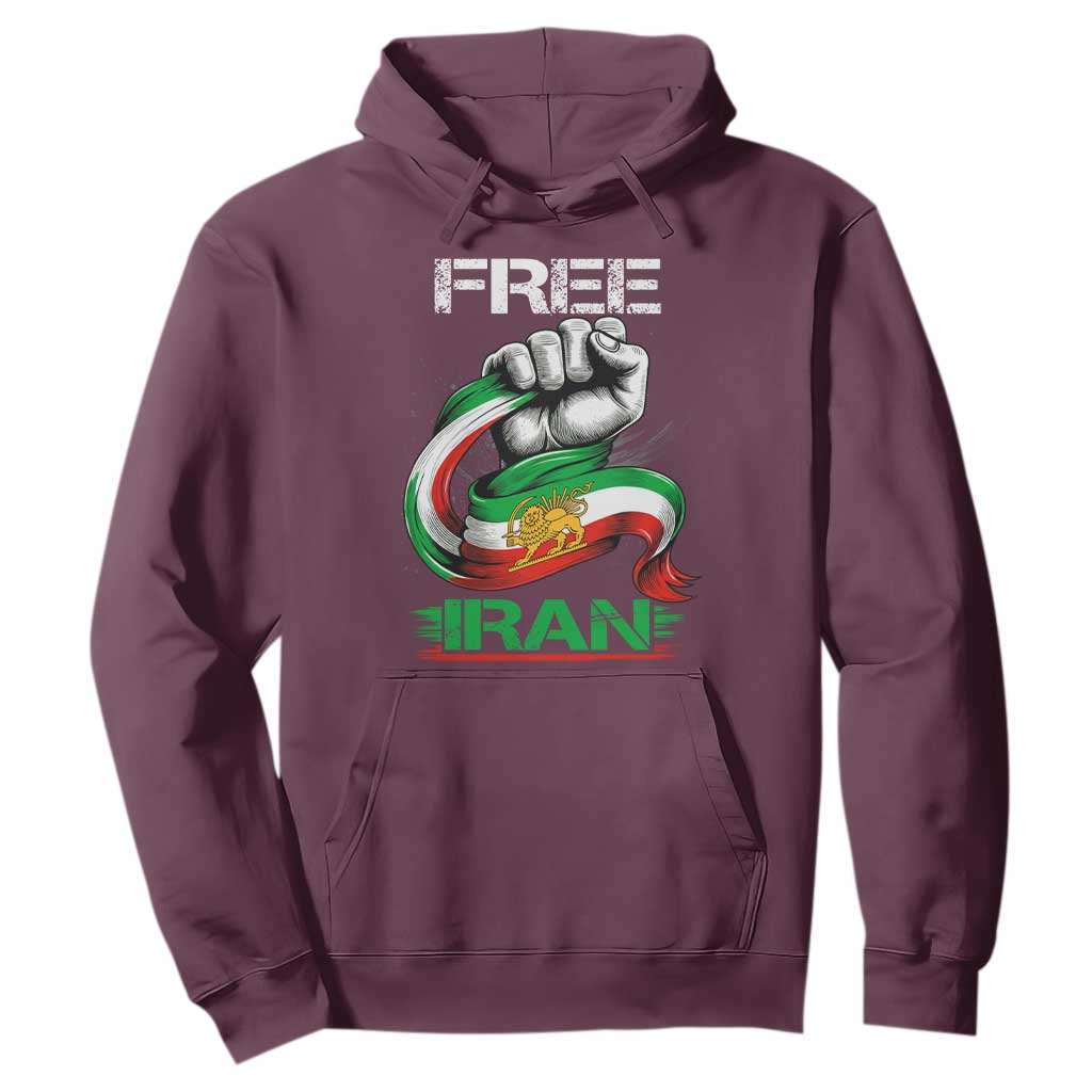 Free Iran Hoodie Iran Lion Sun Flag Fist TS10 Maroon Print Your Wear