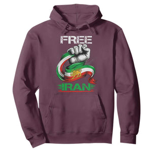 Free Iran Hoodie Iran Lion Sun Flag Fist TS10 Maroon Print Your Wear