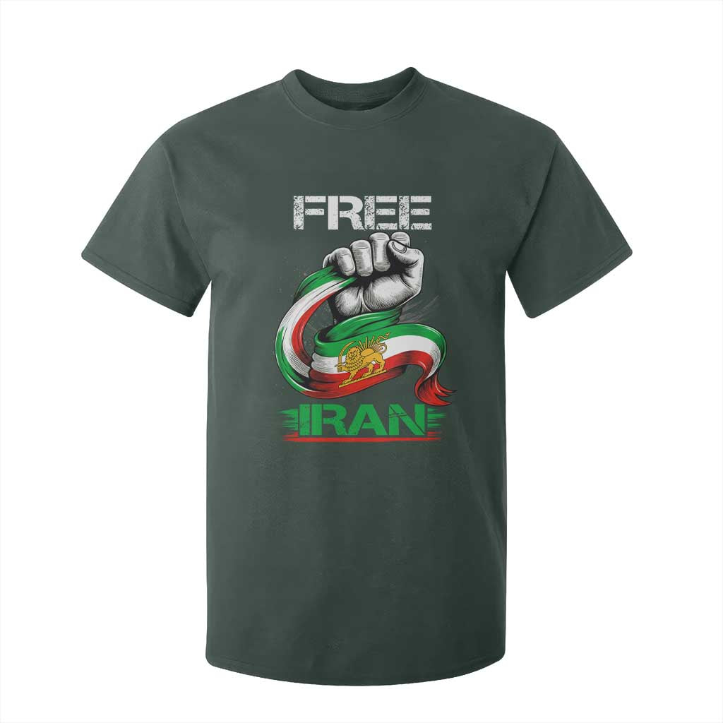Free Iran T Shirt For Kid Iran Lion Sun Flag Fist TS10 Dark Forest Green Print Your Wear