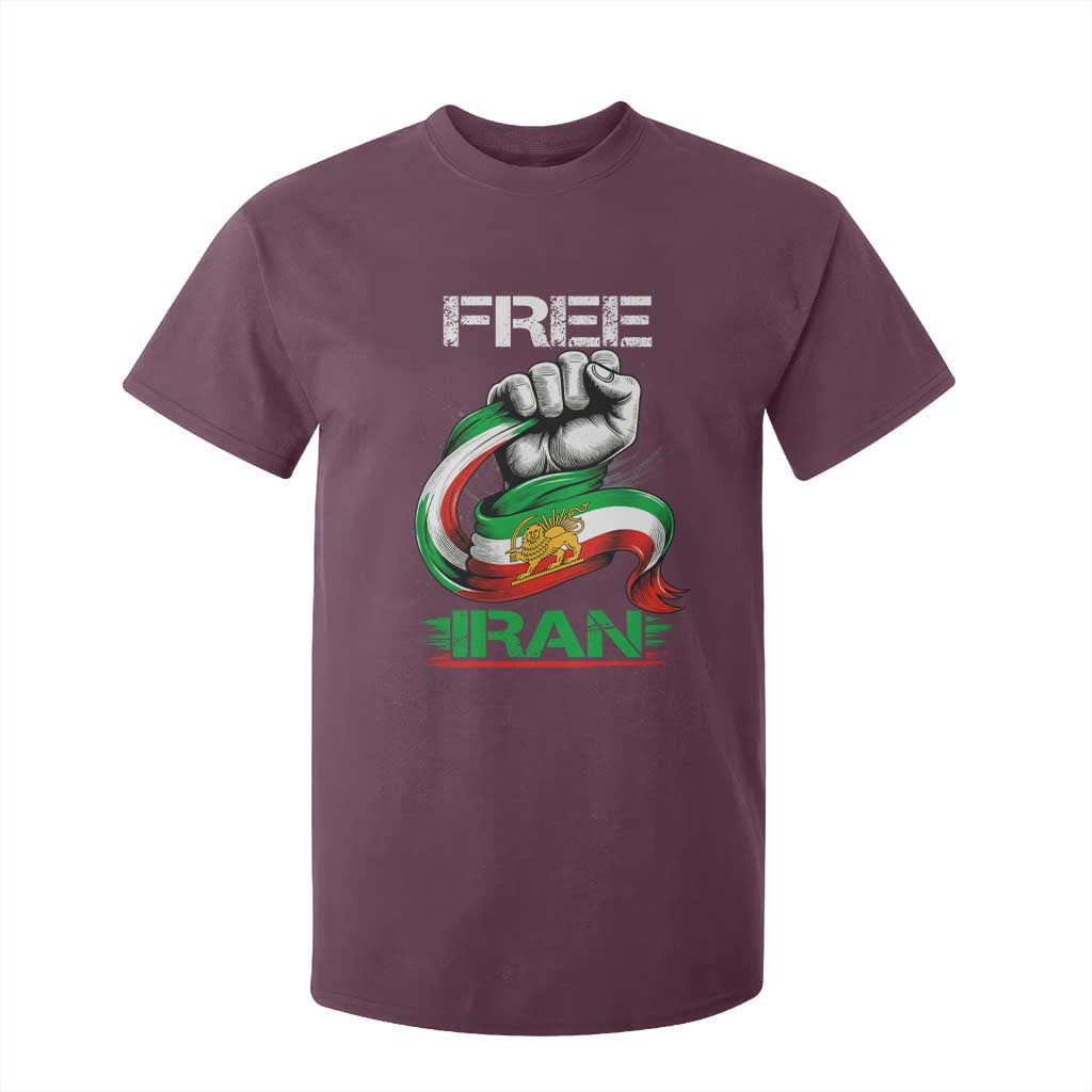 Free Iran T Shirt For Kid Iran Lion Sun Flag Fist TS10 Maroon Print Your Wear