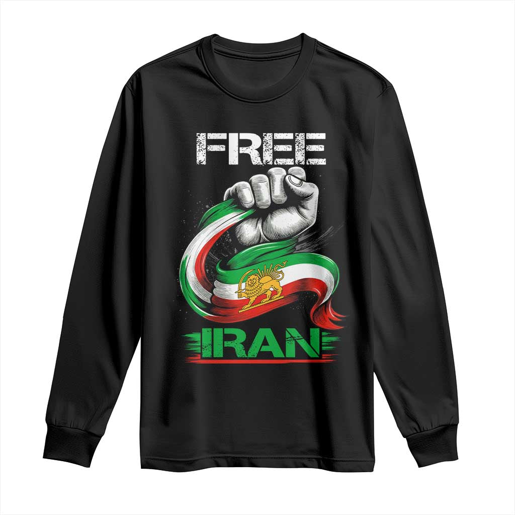 Free Iran Long Sleeve Shirt Iran Lion Sun Flag Fist TS10 Black Print Your Wear