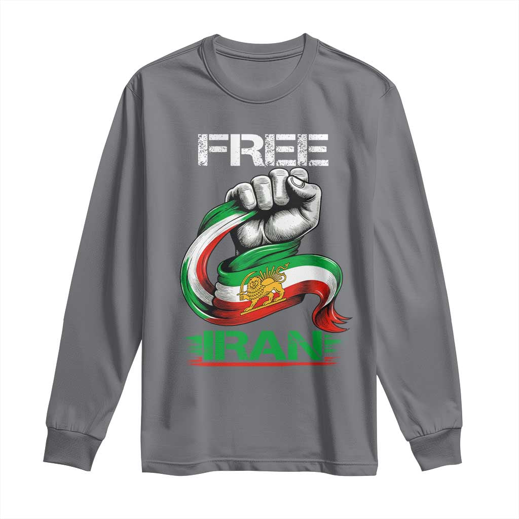 Free Iran Long Sleeve Shirt Iran Lion Sun Flag Fist TS10 Charcoal Print Your Wear