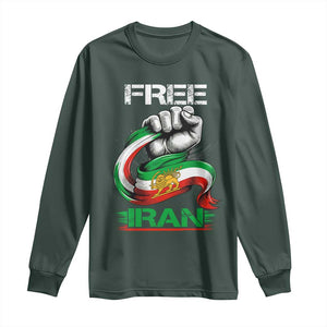 Free Iran Long Sleeve Shirt Iran Lion Sun Flag Fist TS10 Dark Forest Green Print Your Wear