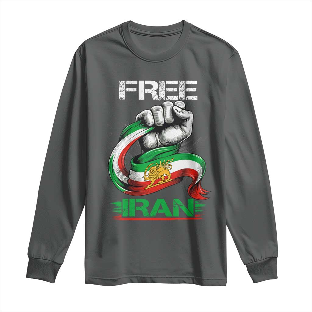 Free Iran Long Sleeve Shirt Iran Lion Sun Flag Fist TS10 Dark Heather Print Your Wear