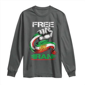 Free Iran Long Sleeve Shirt Iran Lion Sun Flag Fist TS10 Dark Heather Print Your Wear
