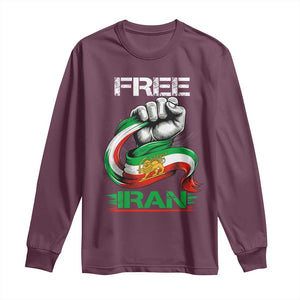 Free Iran Long Sleeve Shirt Iran Lion Sun Flag Fist TS10 Maroon Print Your Wear