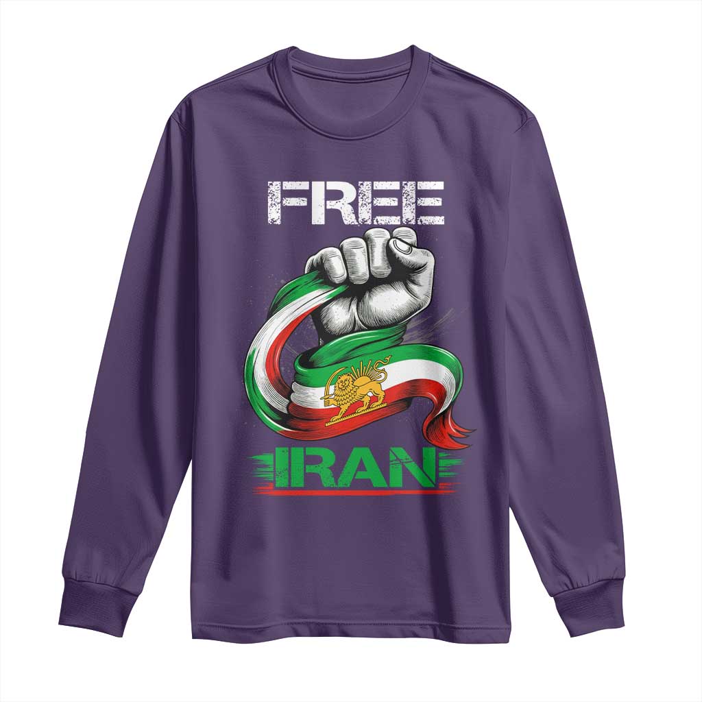 Free Iran Long Sleeve Shirt Iran Lion Sun Flag Fist TS10 Purple Print Your Wear