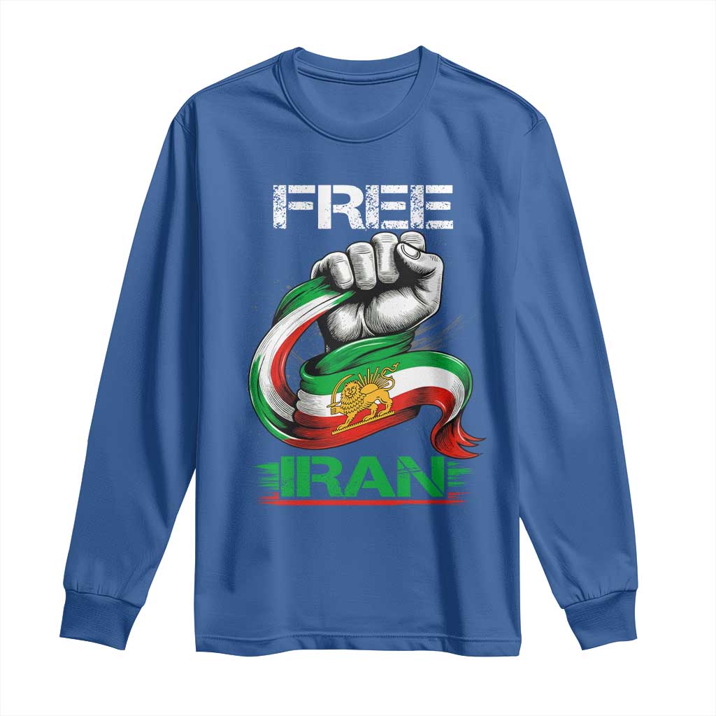 Free Iran Long Sleeve Shirt Iran Lion Sun Flag Fist TS10 Royal Blue Print Your Wear