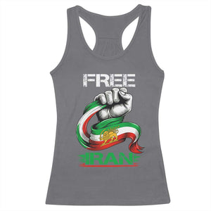Free Iran Racerback Tank Top Iran Lion Sun Flag Fist TS10 Charcoal Print Your Wear