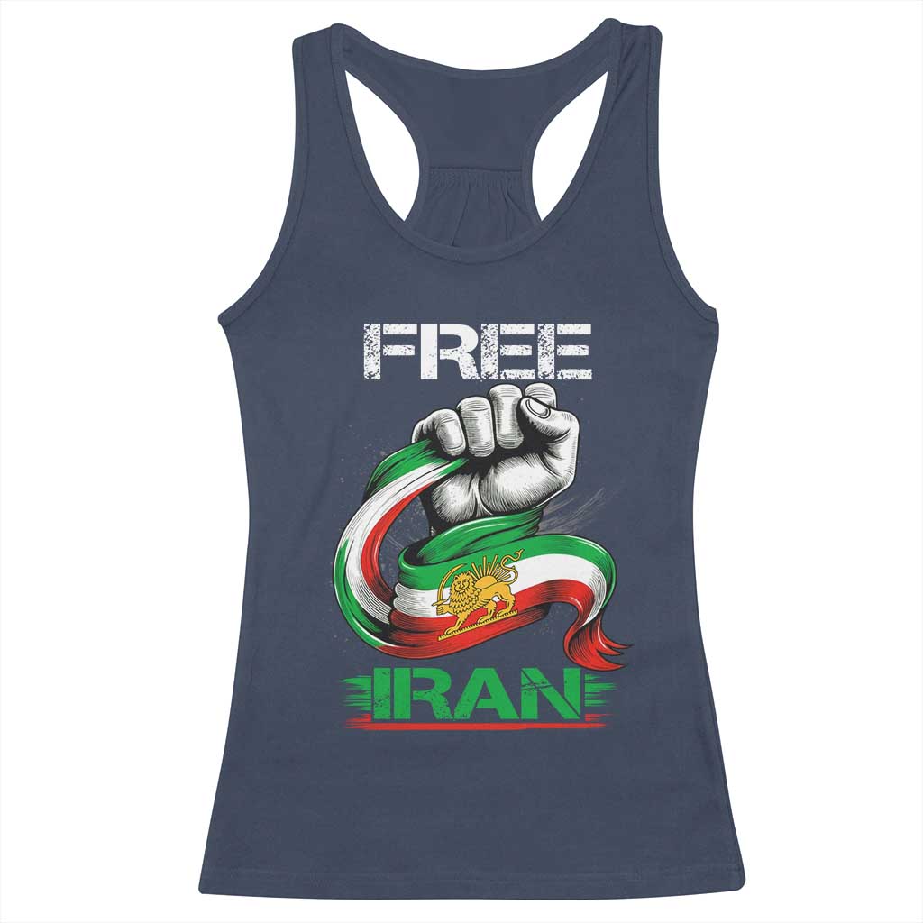Free Iran Racerback Tank Top Iran Lion Sun Flag Fist TS10 Navy Print Your Wear