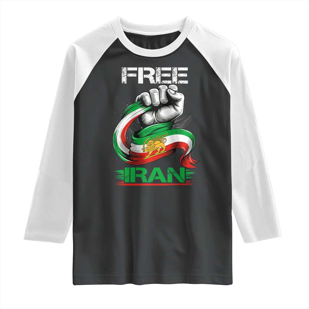 Free Iran Raglan Shirt Iran Lion Sun Flag Fist TS10 Black White Print Your Wear