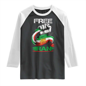 Free Iran Raglan Shirt Iran Lion Sun Flag Fist TS10 Black White Print Your Wear