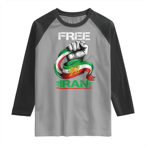 Free Iran Raglan Shirt Iran Lion Sun Flag Fist TS10 Sport Gray Black Print Your Wear