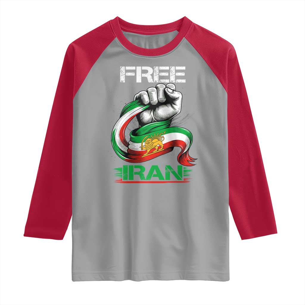 Free Iran Raglan Shirt Iran Lion Sun Flag Fist TS10 Sport Gray Red Print Your Wear