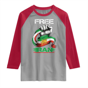 Free Iran Raglan Shirt Iran Lion Sun Flag Fist TS10 Sport Gray Red Print Your Wear