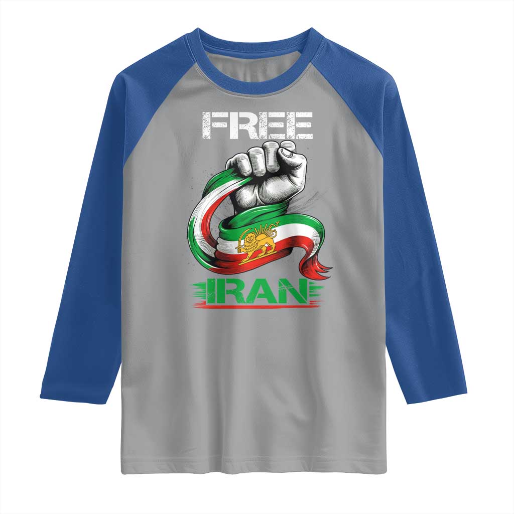 Free Iran Raglan Shirt Iran Lion Sun Flag Fist TS10 Sport Gray Royal Print Your Wear