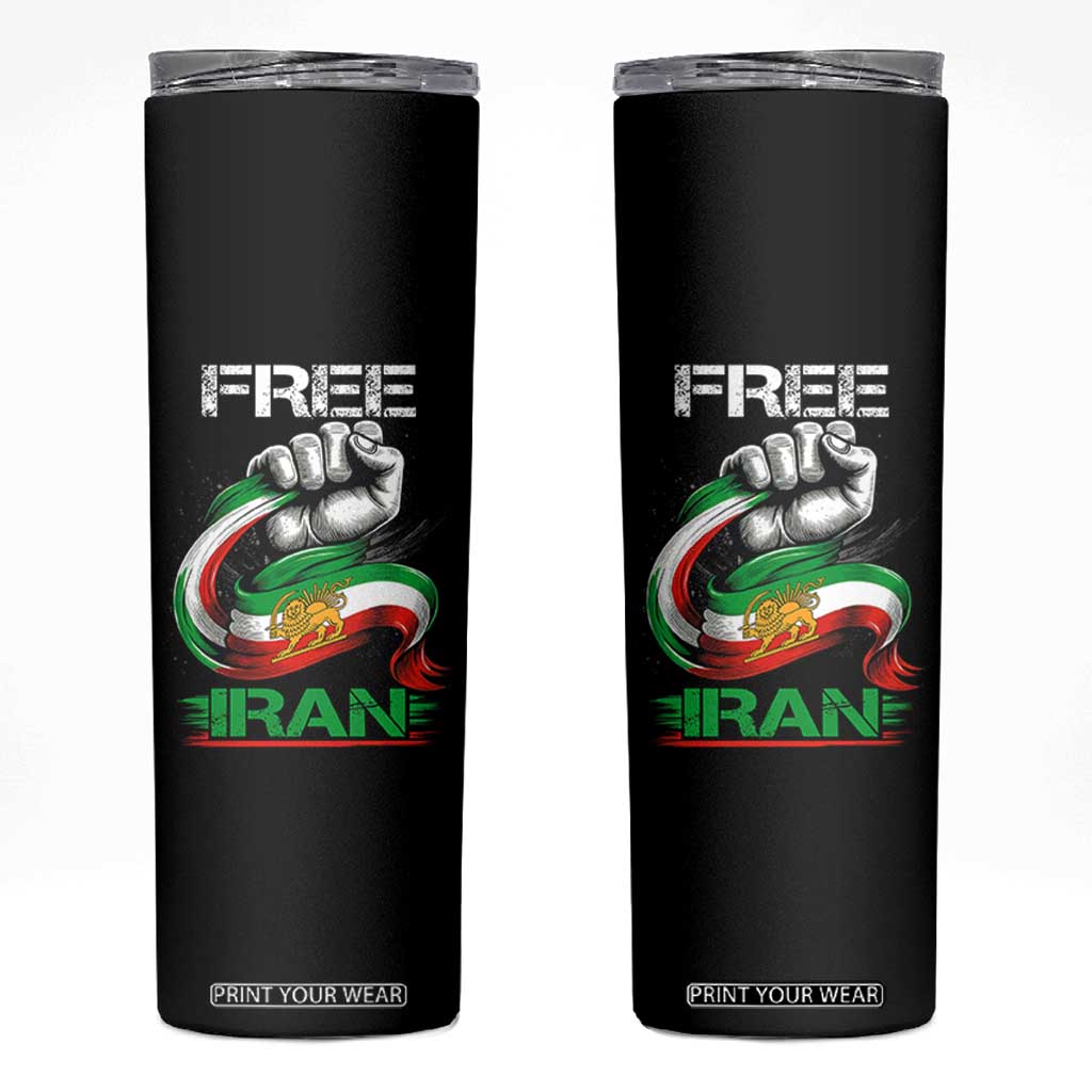 Free Iran Skinny Tumbler Iran Lion Sun Flag Fist TS10 Black Print Your Wear