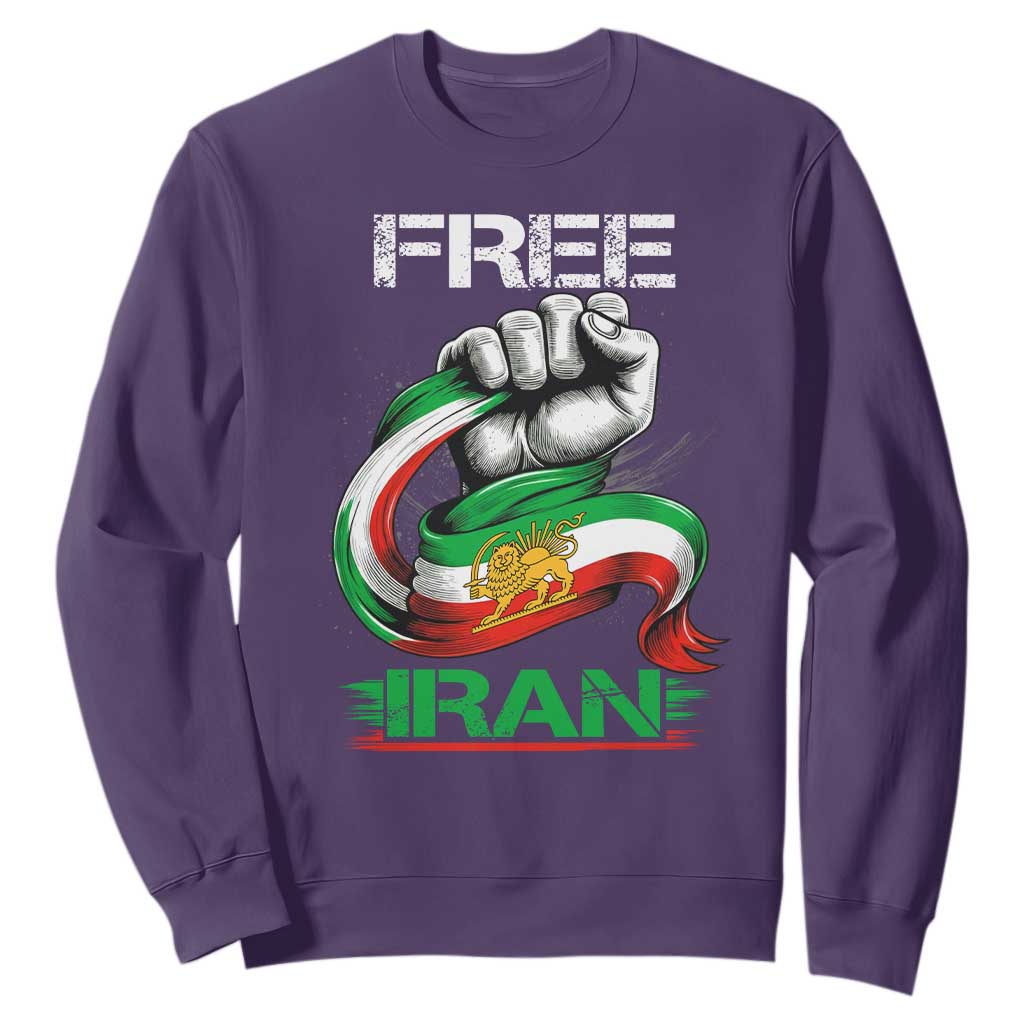 Free Iran Sweatshirt Iran Lion Sun Flag Fist TS10 Purple Print Your Wear