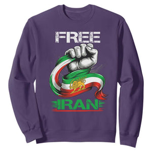 Free Iran Sweatshirt Iran Lion Sun Flag Fist TS10 Purple Print Your Wear