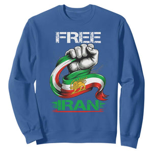 Free Iran Sweatshirt Iran Lion Sun Flag Fist TS10 Royal Blue Print Your Wear