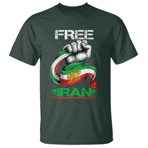 Free Iran T Shirt Iran Lion Sun Flag Fist TS10 Dark Forest Green Print Your Wear