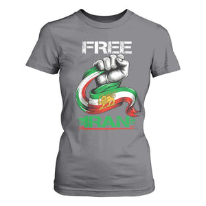 Free Iran T Shirt For Women Iran Lion Sun Flag Fist TS10 Charcoal Print Your Wear