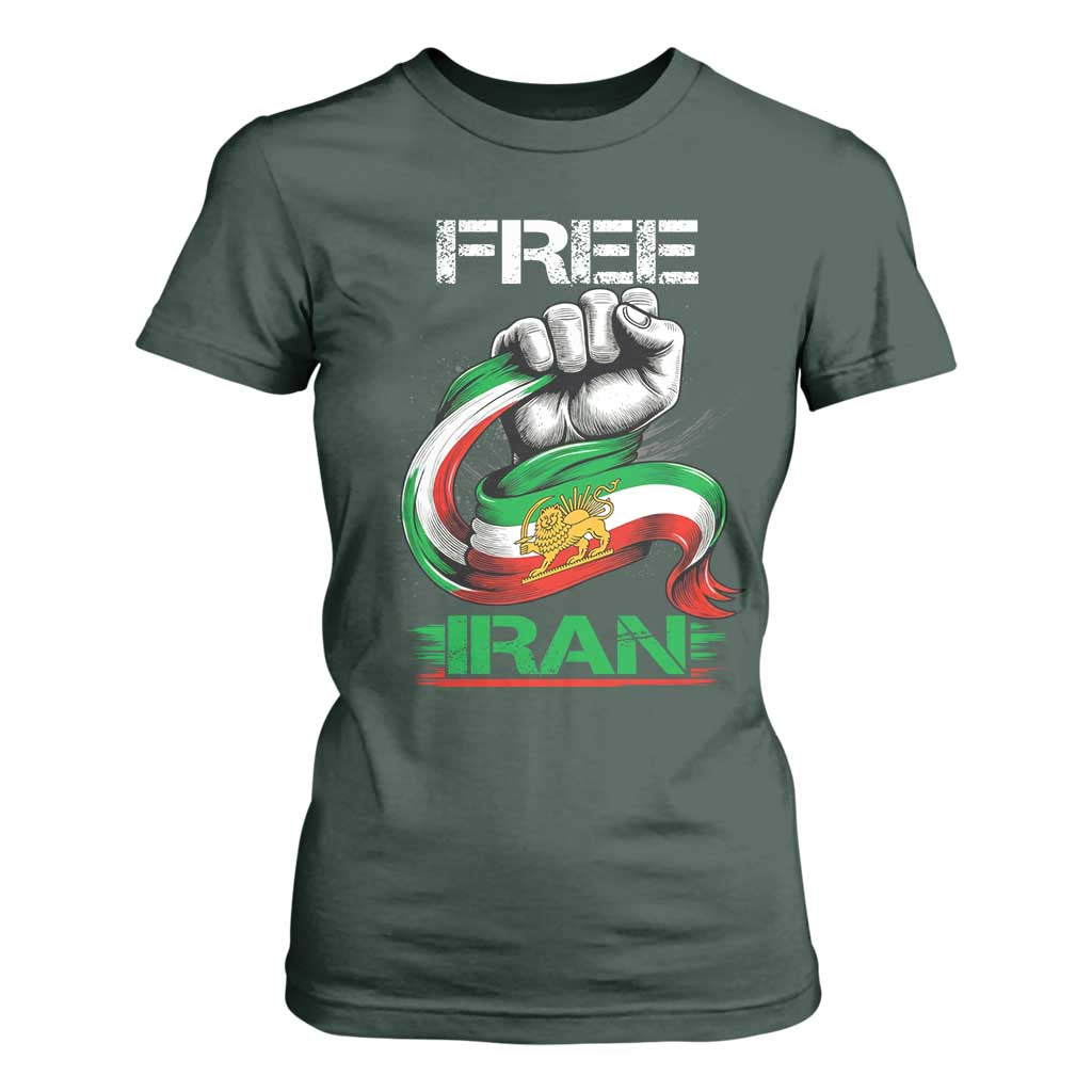 Free Iran T Shirt For Women Iran Lion Sun Flag Fist TS10 Dark Forest Green Print Your Wear
