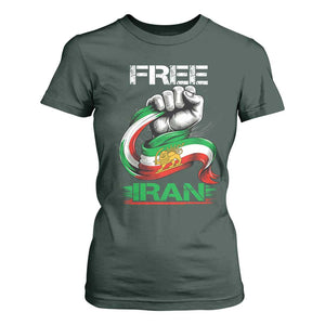 Free Iran T Shirt For Women Iran Lion Sun Flag Fist TS10 Dark Forest Green Print Your Wear