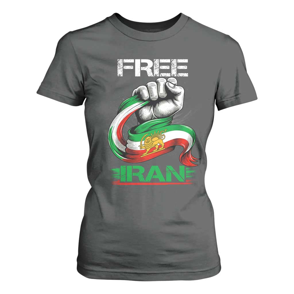 Free Iran T Shirt For Women Iran Lion Sun Flag Fist TS10 Dark Heather Print Your Wear