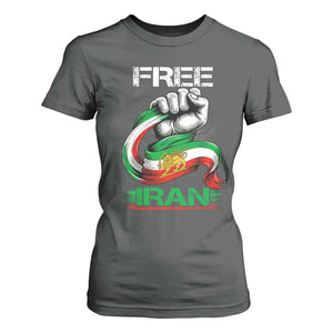 Free Iran T Shirt For Women Iran Lion Sun Flag Fist TS10 Dark Heather Print Your Wear