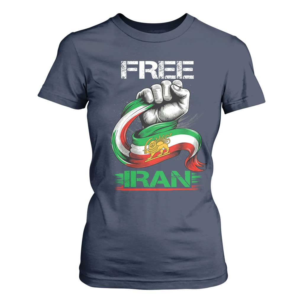 Free Iran T Shirt For Women Iran Lion Sun Flag Fist TS10 Navy Print Your Wear