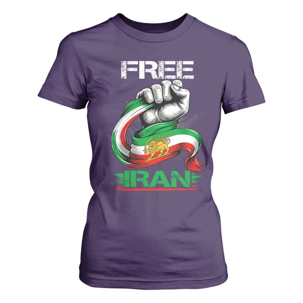 Free Iran T Shirt For Women Iran Lion Sun Flag Fist TS10 Purple Print Your Wear