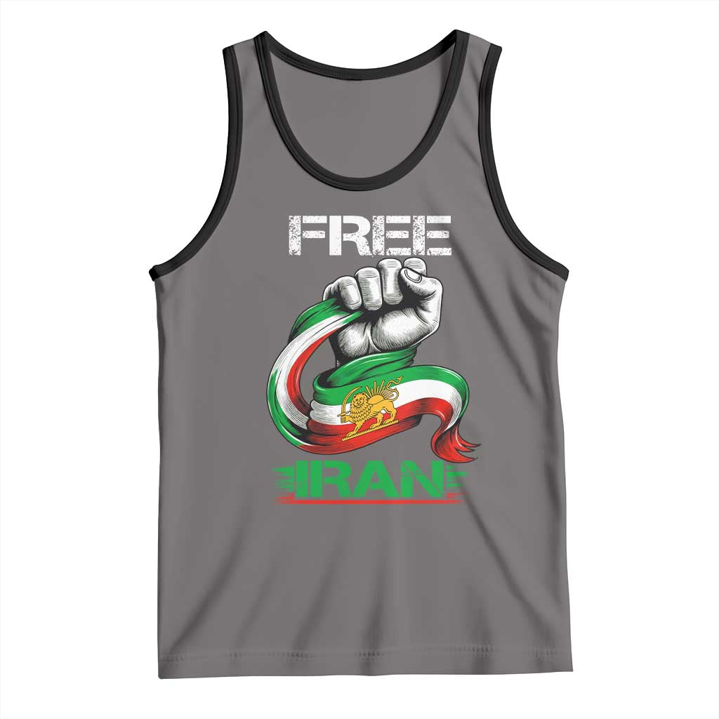 Free Iran Tank Top Iran Lion Sun Flag Fist TS10 Deep Heather Black Print Your Wear