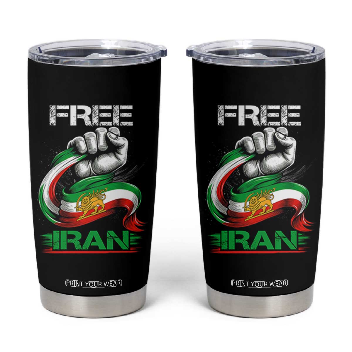 Free Iran Tumbler Cup Iran Lion Sun Flag Fist TS10 Black Print Your Wear