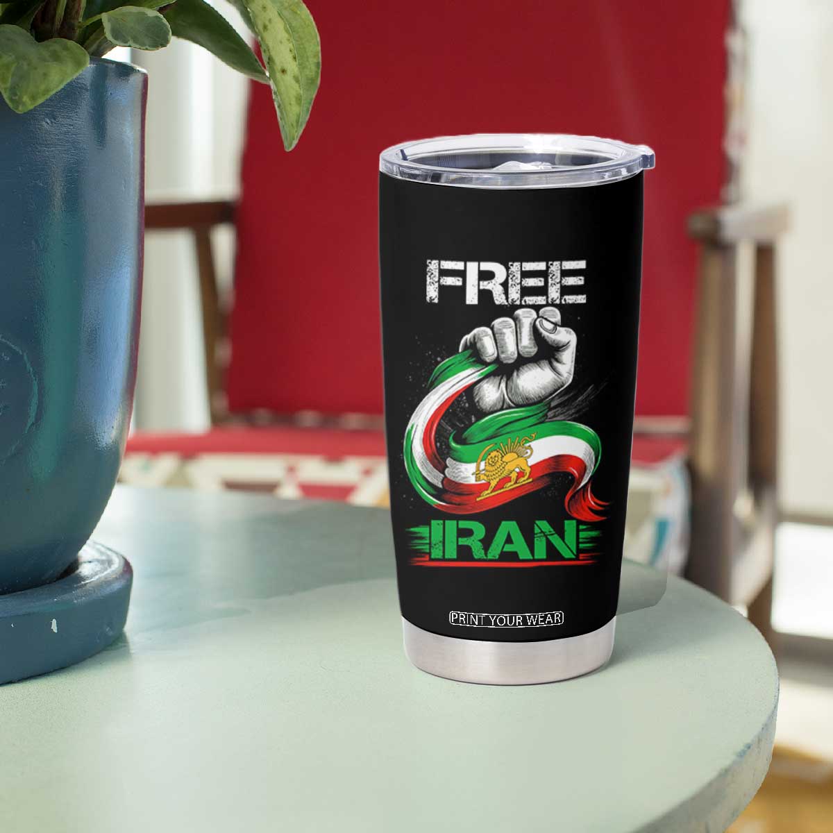 Free Iran Tumbler Cup Iran Lion Sun Flag Fist TS10 Print Your Wear