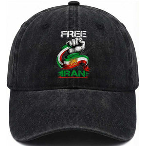 Free Iran Washed Cotton Baseball Cap Iran Lion Sun Flag Fist TS10 Washed Cap Universal Fit Black Print Your Wear