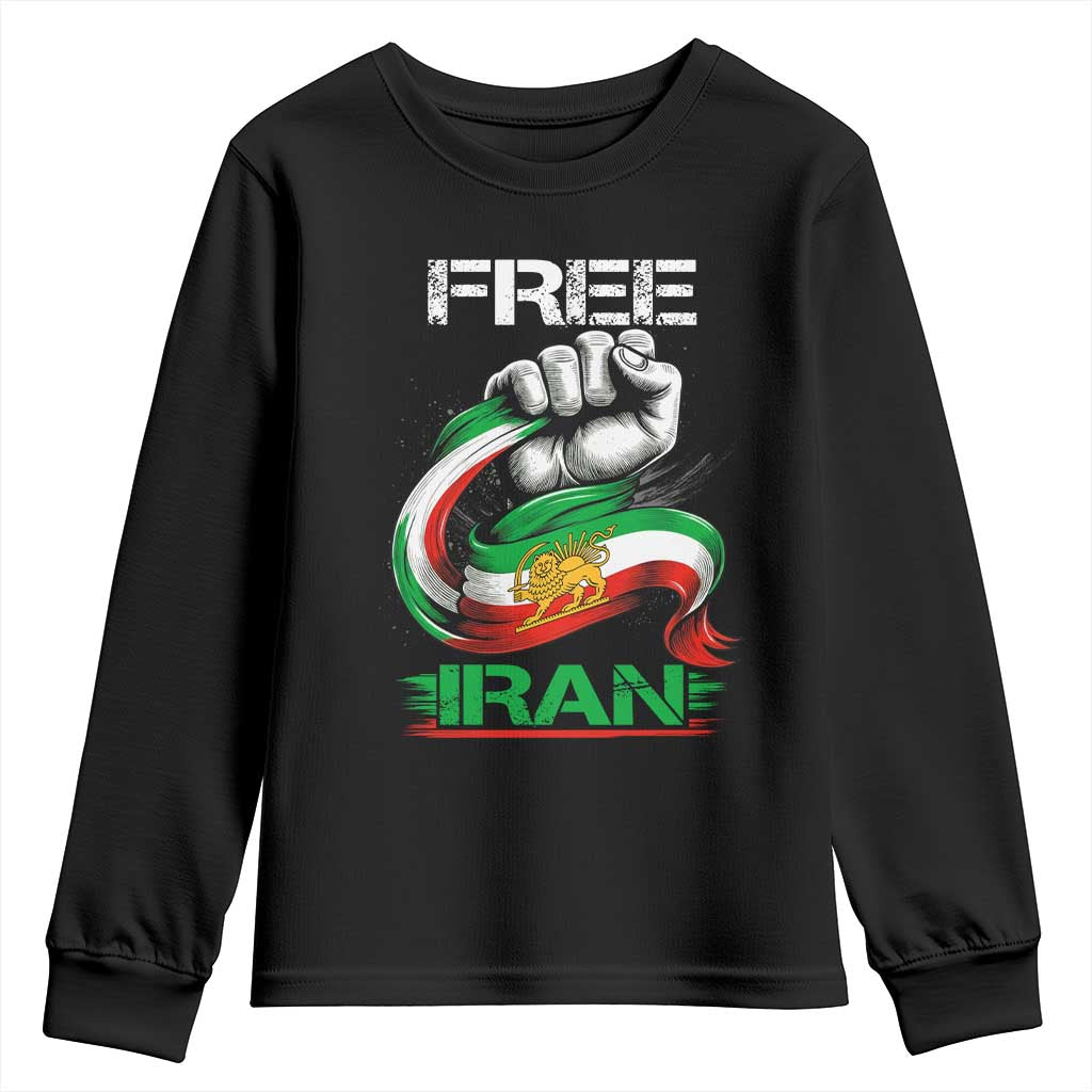 Free Iran Youth Sweatshirt Iran Lion Sun Flag Fist TS10 Black Print Your Wear