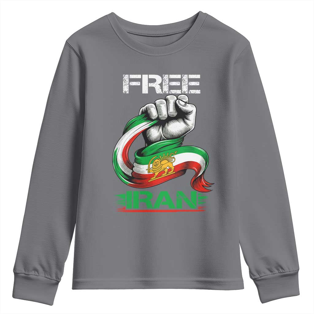 Free Iran Youth Sweatshirt Iran Lion Sun Flag Fist TS10 Charcoal Print Your Wear