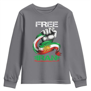 Free Iran Youth Sweatshirt Iran Lion Sun Flag Fist TS10 Charcoal Print Your Wear