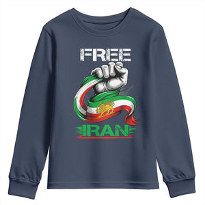 Free Iran Youth Sweatshirt Iran Lion Sun Flag Fist TS10 Navy Print Your Wear